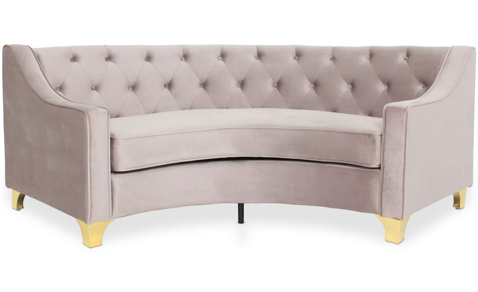 Canapé 3 places velours taupe et pieds métal doré Nouli 212 cm - Photo n°1