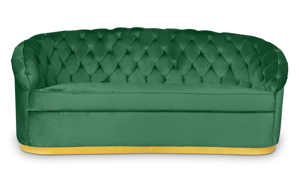 Canapé 3 places velours vert et pied métal doré Naryel 200 cm - Photo n°1