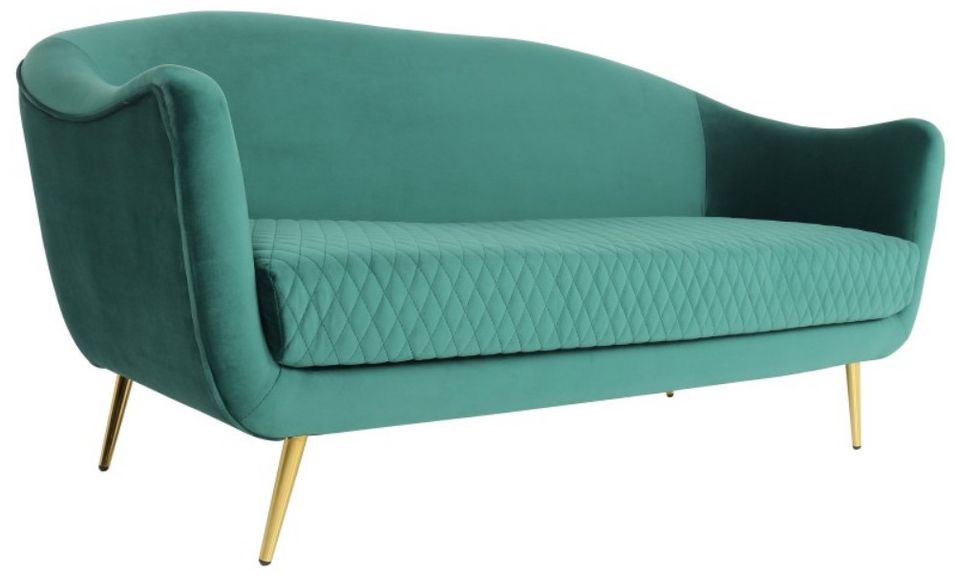 Canapé 3 places velours vert et pieds métal doré Dahlia - Photo n°1