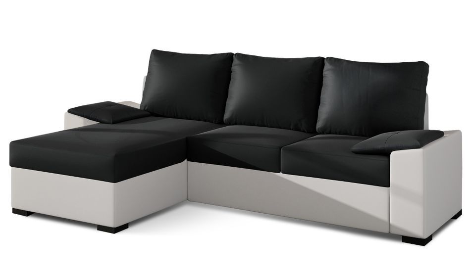 Canapé angle convertible et réversible simili blanc et noir Luzo 245 cm - Photo n°1