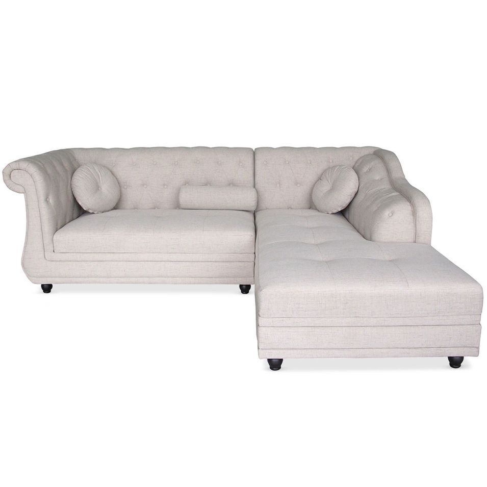 Canapé angle droit Brittish Tissu Beige style Chesterfield - Photo n°1