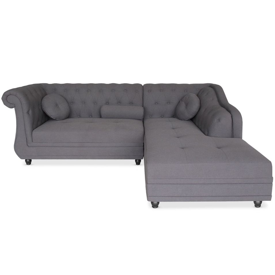 Canapé angle droit Brittish Tissu Gris style Chesterfield - Photo n°1