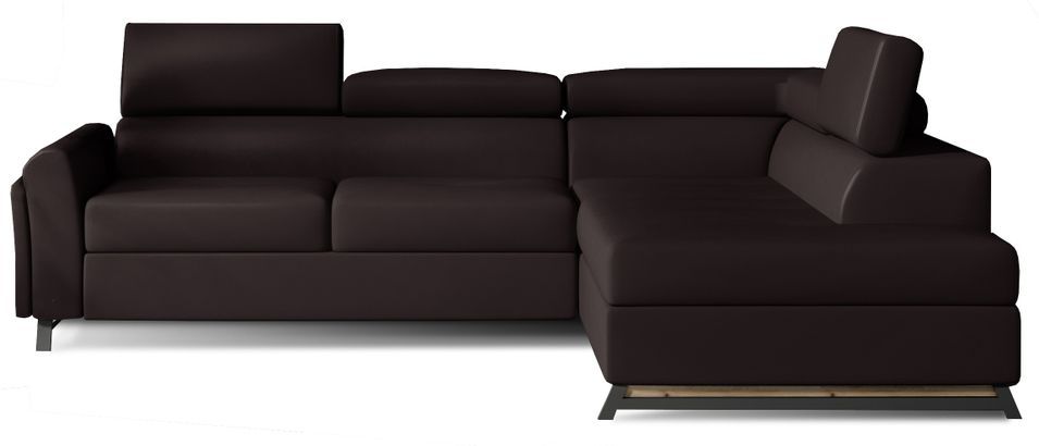 Canapé angle droit convertible simili cuir marron avec têtières réglables Nikos 265 cm - Photo n°1