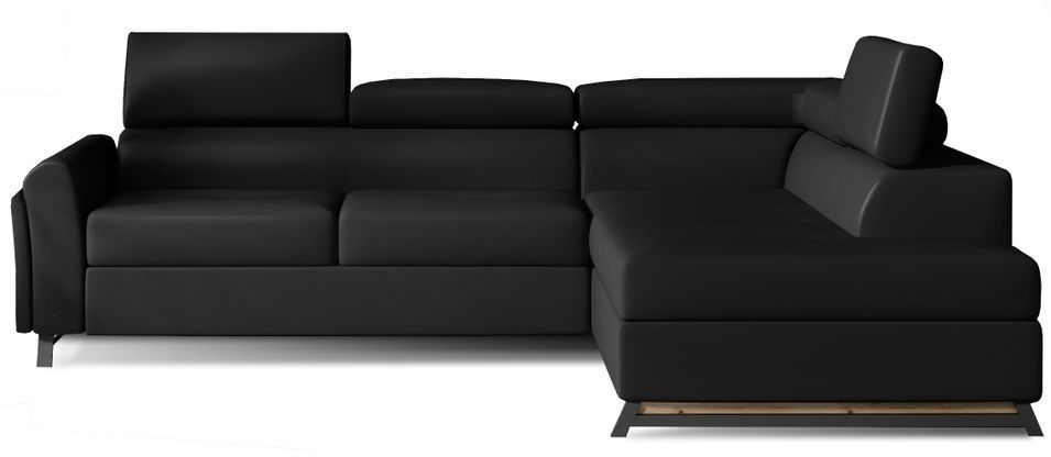 Canapé angle droit convertible simili cuir noir avec têtières réglables Nikos 265 cm - Photo n°1