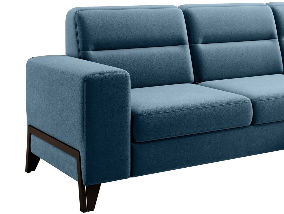 Canapé angle droit convertible tissu bleu canard et pieds acier noir Kassidi 277 cm - Photo n°3