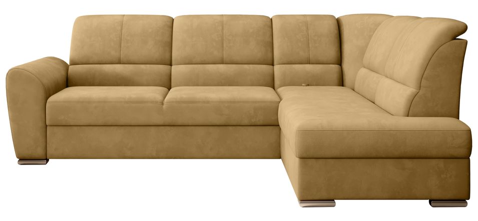 Canapé angle droit convertible tissu doux jaune et pieds acier chromé Zabor 270 cm - Photo n°1