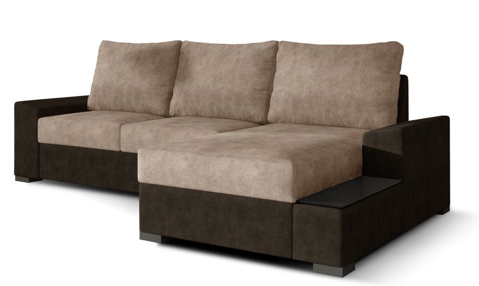 Canapé angle droit convertible tissu doux marron foncé et marron clair James 245 cm - Photo n°1