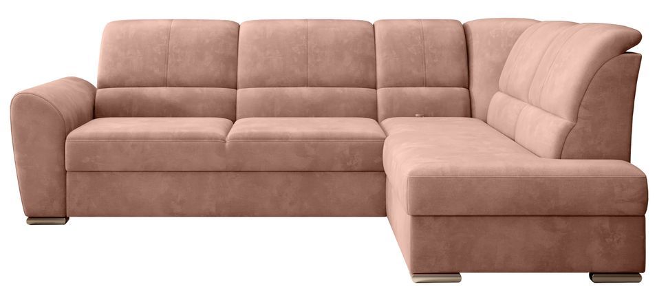 Canapé angle droit convertible tissu doux rose et pieds acier chromé Zabor 270 cm - Photo n°1