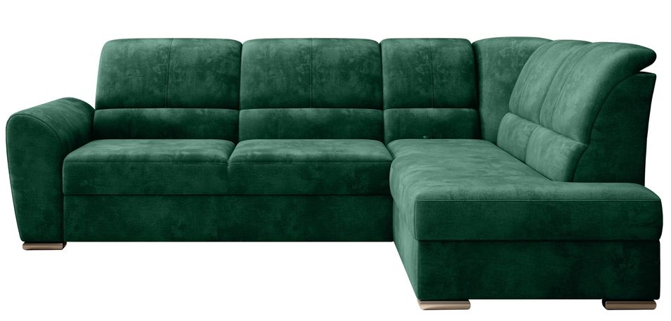 Canapé angle droit convertible tissu doux vert et pieds acier chromé Zabor 270 cm - Photo n°1