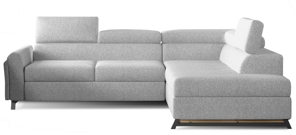 Canapé angle droit convertible tissu gris chiné avec têtières réglables Nikos 265 cm - Photo n°1