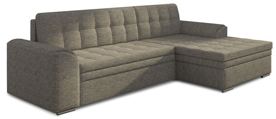 Canapé angle droit convertible tissu gris chiné Kapitona 270 cm - Photo n°1