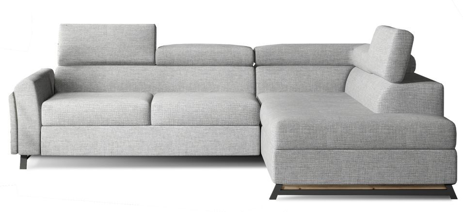 Canapé angle droit convertible tissu gris clair avec têtières réglables Nikos 265 cm 2 - Photo n°1
