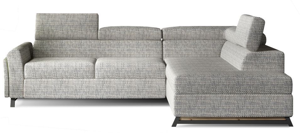 Canapé angle droit convertible tissu gris clair chiné avec têtières réglables Nikos 265 cm - Photo n°1