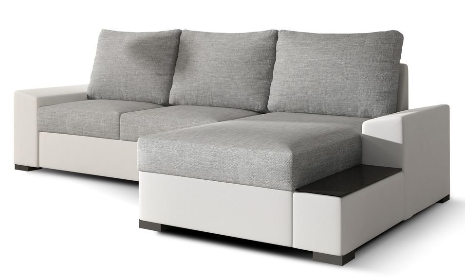 Canapé angle droit convertible tissu gris clair et simili blanc James 245 cm - Photo n°1