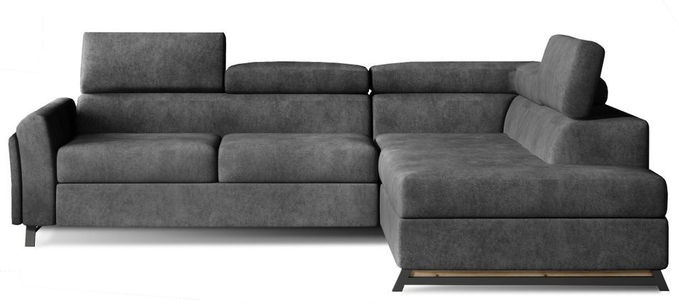 Canapé angle droit convertible tissu gris foncé avec têtières réglables Nikos 265 cm 2 - Photo n°1