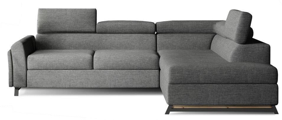 Canapé angle droit convertible tissu gris foncé avec têtières réglables Nikos 265 cm - Photo n°1