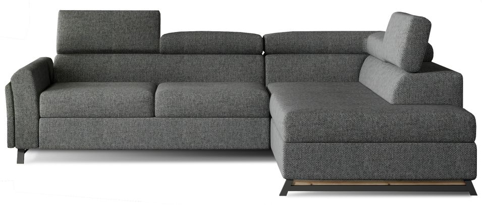 Canapé angle droit convertible tissu gris foncé chiné avec têtières réglables Nikos 265 cm - Photo n°1