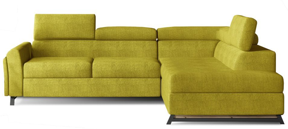 Canapé angle droit convertible tissu jaune avec têtières réglables Nikos 265 cm - Photo n°1