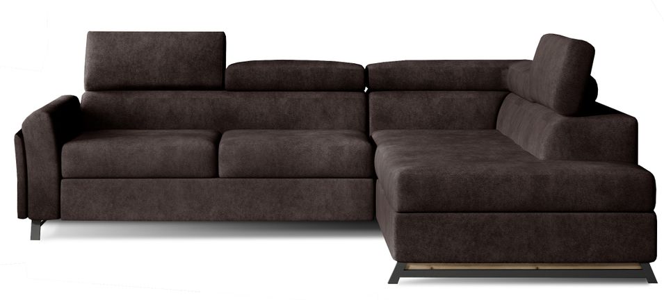 Canapé angle droit convertible tissu marron avec têtières réglables Nikos 265 cm - Photo n°1