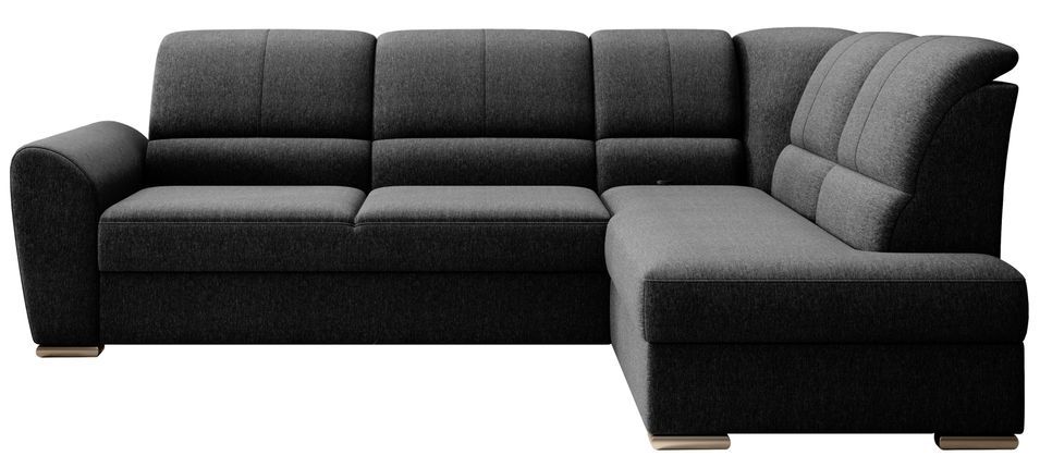 Canapé angle droit convertible tissu noir et pieds acier chromé Zabor 270 cm - Photo n°1