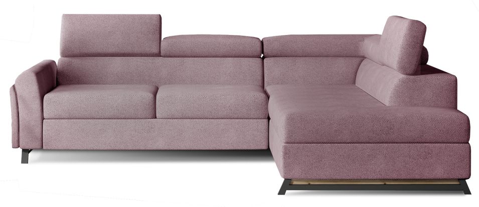 Canapé angle droit convertible tissu rose clair avec têtières réglables Nikos 265 cm - Photo n°1