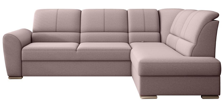 Canapé angle droit convertible tissu rose clair et pieds acier chromé Zabor 270 cm - Photo n°1