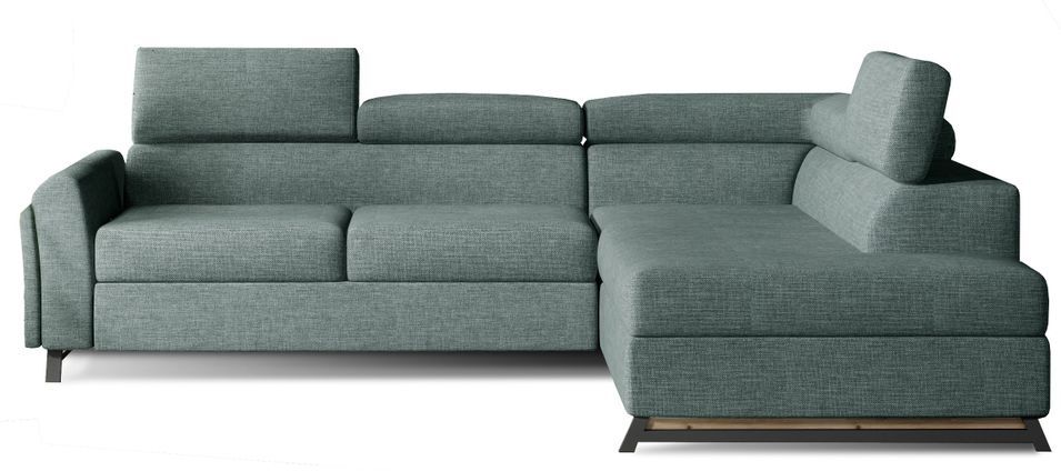 Canapé angle droit convertible tissu vert d'eau avec têtières réglables Nikos 265 cm - Photo n°1