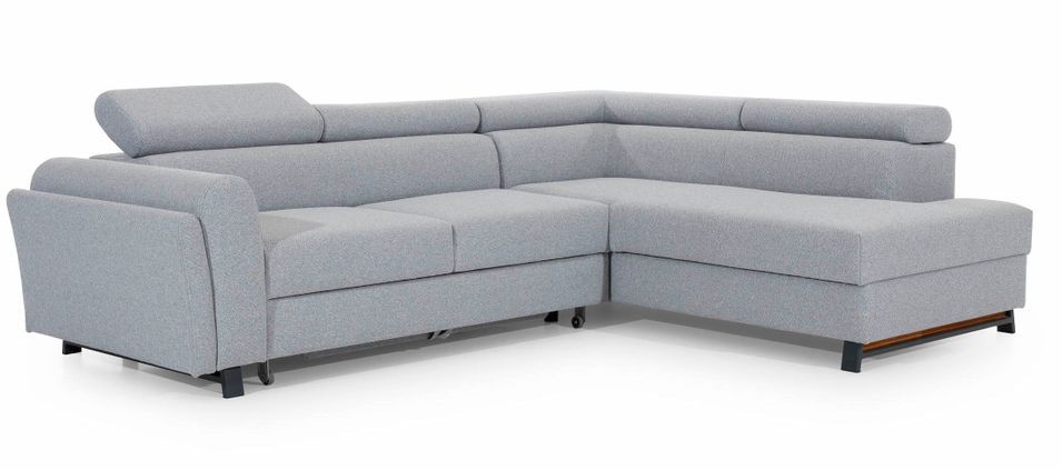 Canapé angle droit convertible tissu vert d'eau avec têtières réglables Nikos 265 cm - Photo n°16