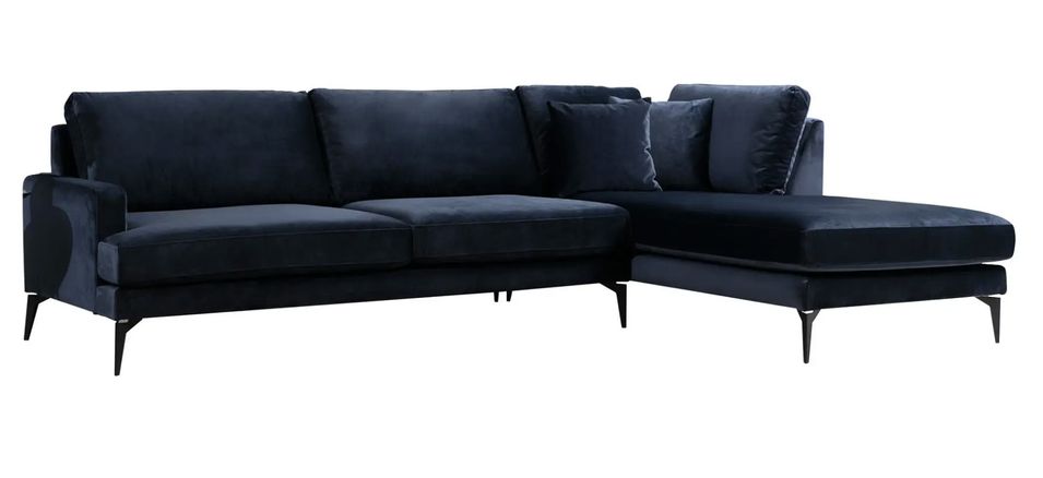 Canapé angle droit design tissu velouté bleu marine Kombaz 283 cm - Photo n°1
