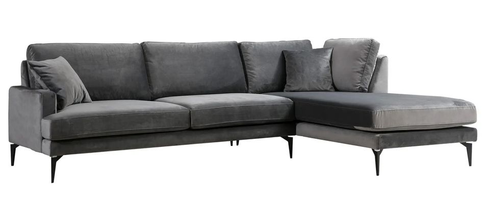 Canapé angle droit design tissu velouté gris Kombaz 283 cm - Photo n°1
