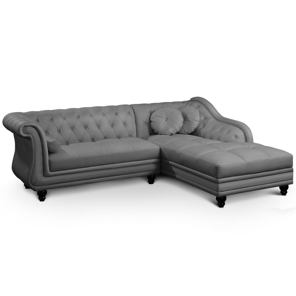 Canapé angle droit Simili Gris Chesterfield - Photo n°1