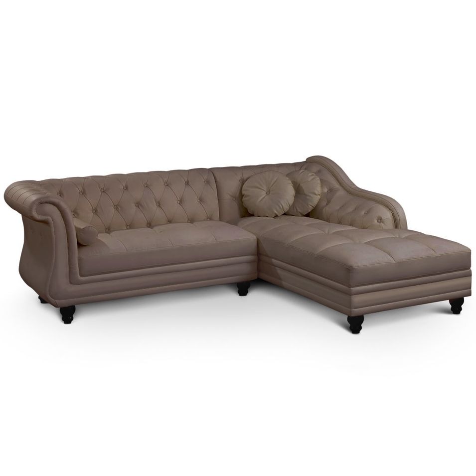 Canapé angle droit Simili Taupe Chesterfield - Photo n°1