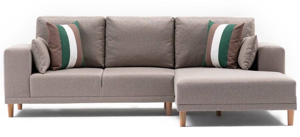 Canapé angle droit tissu beige Zendy 235 cm - Photo n°1