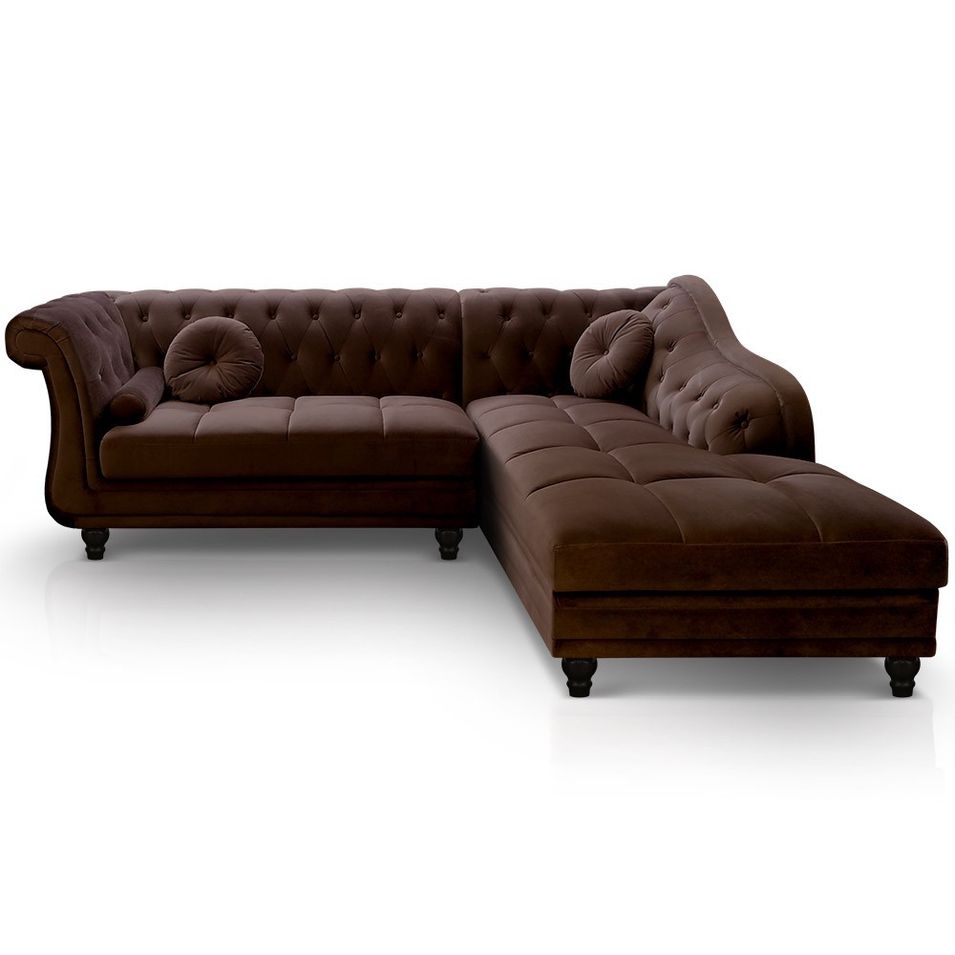 Canapé angle droit Velours Marron Chesterfield - Photo n°1