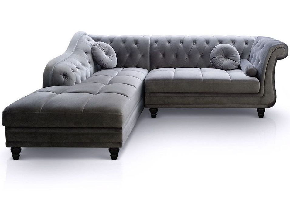 Canapé angle gauche 5 places velours argenté Ritika 240 cm - Photo n°1