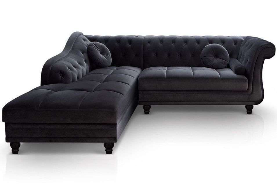 Canapé angle gauche 5 places velours noir Ritika 240 cm - Photo n°1