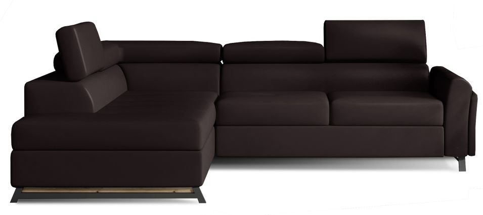 Canapé angle gauche convertible simili cuir marron avec têtières réglables Nikos 265 cm - Photo n°1