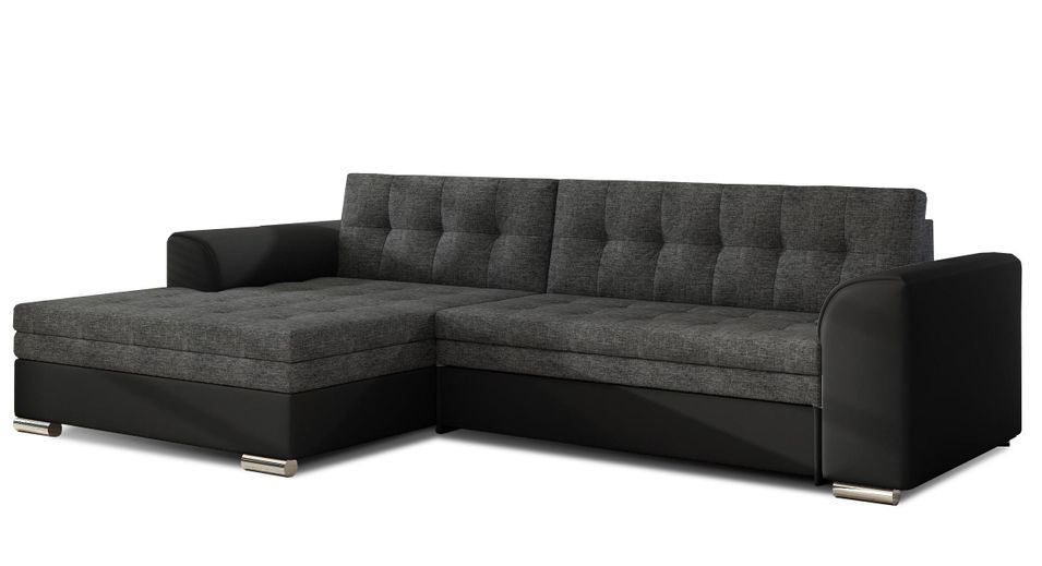 Canapé angle gauche convertible simili noir et tissu gris foncé chinKapitona 270 cm - Photo n°1