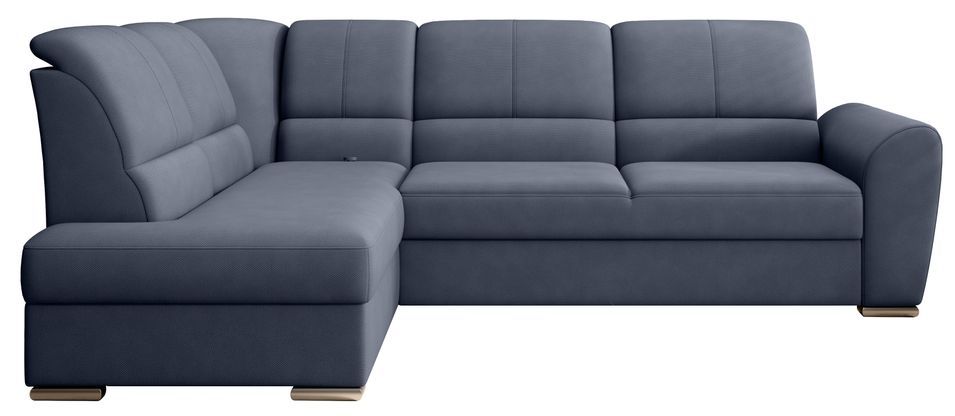 Canapé angle gauche convertible tissu bleu lavande et pieds acier chromé Zabor 270 cm - Photo n°1