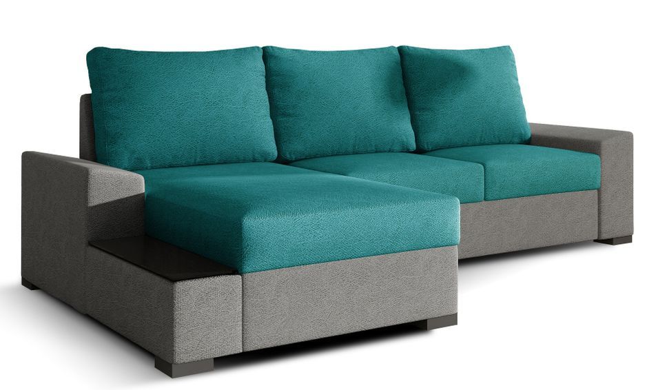 Canapé angle gauche convertible tissu doux gris clair et vert James 245 cm - Photo n°1
