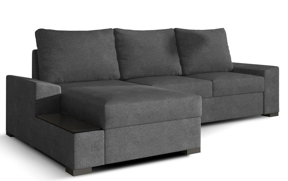 Canapé angle gauche convertible tissu doux gris James 245 cm - Photo n°1