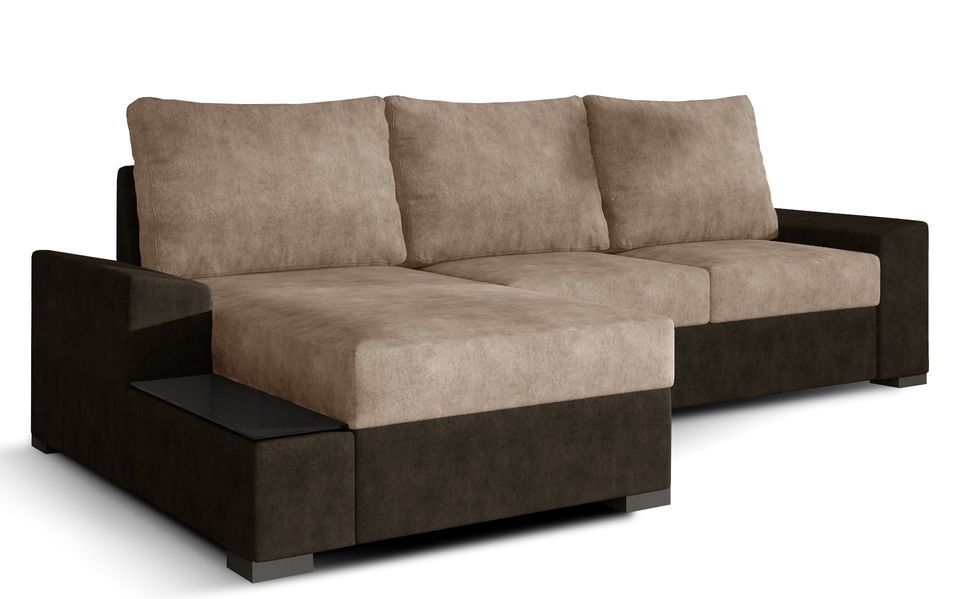 Canapé angle gauche convertible tissu doux marron foncé et marron clair James 245 cm - Photo n°1