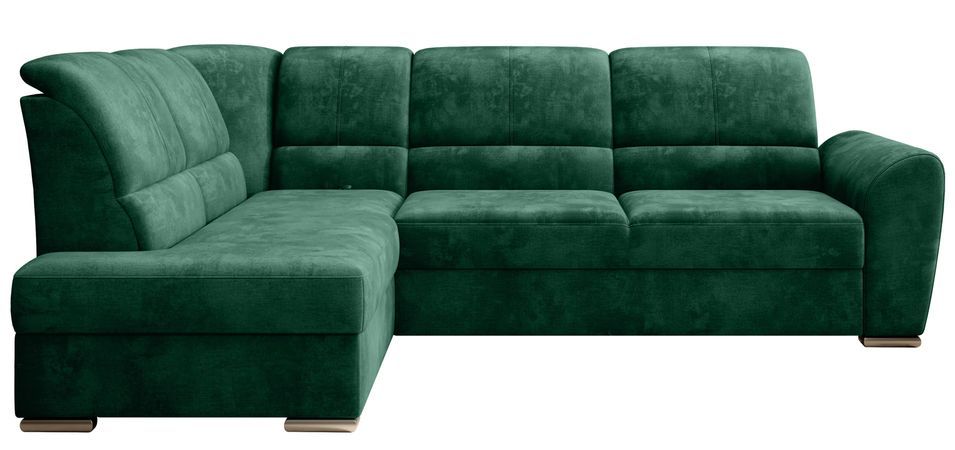 Canapé angle gauche convertible tissu doux vert et pieds acier chromé Zabor 270 cm - Photo n°1