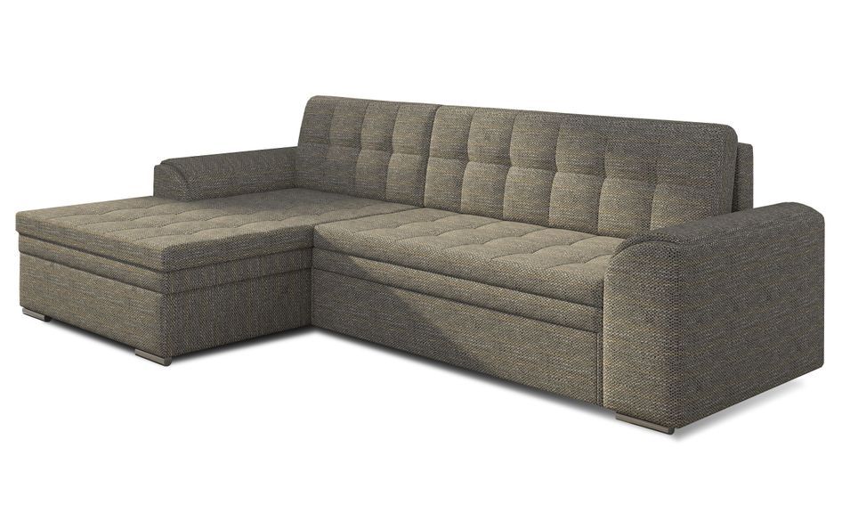 Canapé angle gauche convertible tissu gris chiné Kapitona 270 cm - Photo n°1