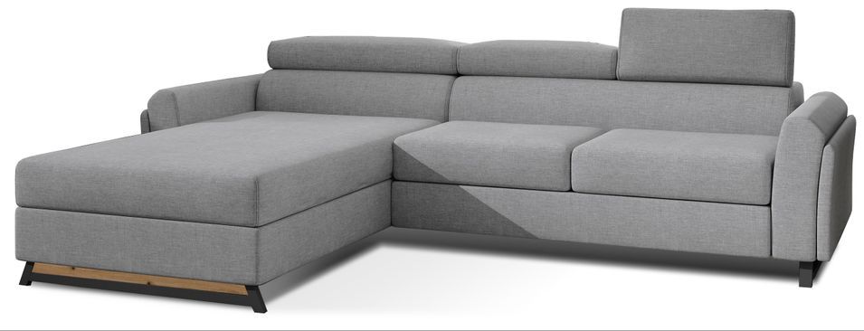 Canapé angle gauche convertible tissu gris clair avec appuis-tête réglables Mazerali 300 cm - Photo n°1