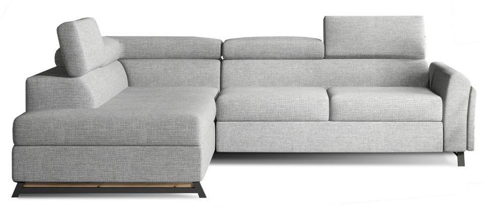Canapé angle gauche convertible tissu gris clair avec têtières réglables Nikos 265 cm - Photo n°1