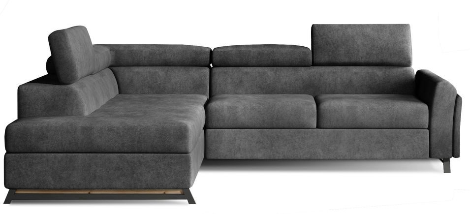 Canapé angle gauche convertible tissu doux gris foncé avec têtières réglables Nikos 265 cm - Photo n°1