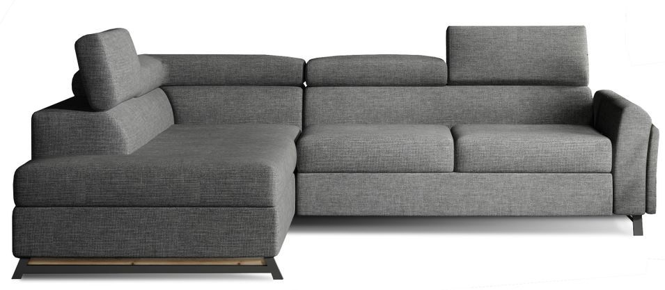Canapé angle gauche convertible tissu gris foncé avec têtières réglables Nikos 265 cm - Photo n°1