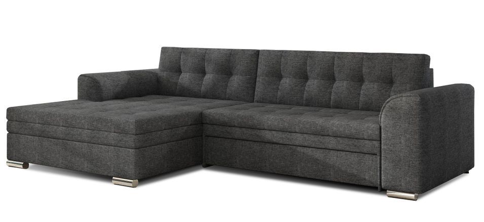 Canapé angle gauche convertible tissu gris foncé chiné Kapitona 270 cm - Photo n°1