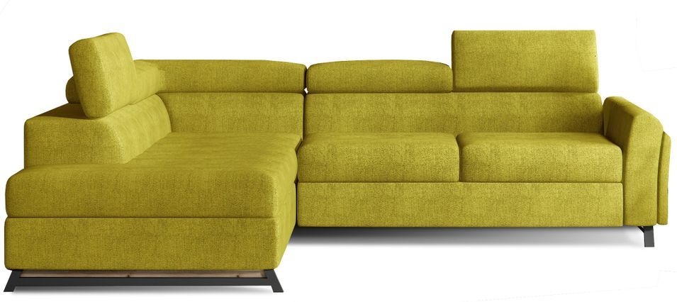 Canapé angle gauche convertible tissu jaune avec têtières réglables Nikos 265 cm - Photo n°1